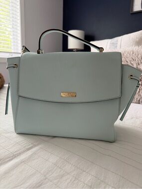 kate spade pastel blue top-handle satchel with gold hardware